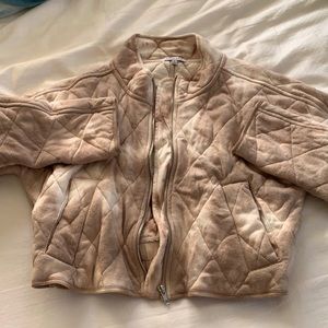 Cream/Tan & white colored zip jacket with diamond patterned thread detailing 😍